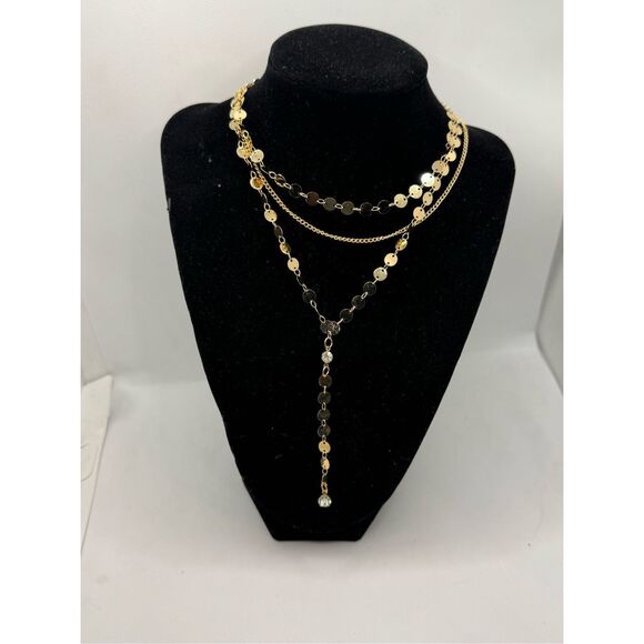 18k Yellow Gold Plated Disk Link 3-Layer Chain Crystal - Picture 1 of 6